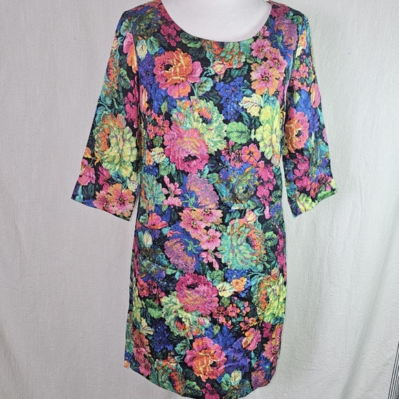 Anthropologie HD In Paris Multicolor Floral Shift Dress Women XXS Front Pockets - Picture 2 of 15